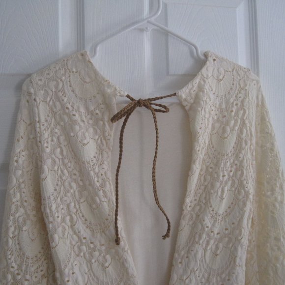 Nightcap Ivory Cream Lace Mini Dress Deep V Back Ecru Long Sleeves XS NWT - Picture 4 of 11